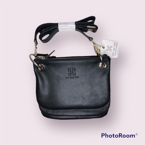 Tic tac toe Handbags - NEW! Tic Tac Toe Minime NWT Purse Interchangeable Handbags Black Leather w/ Gold